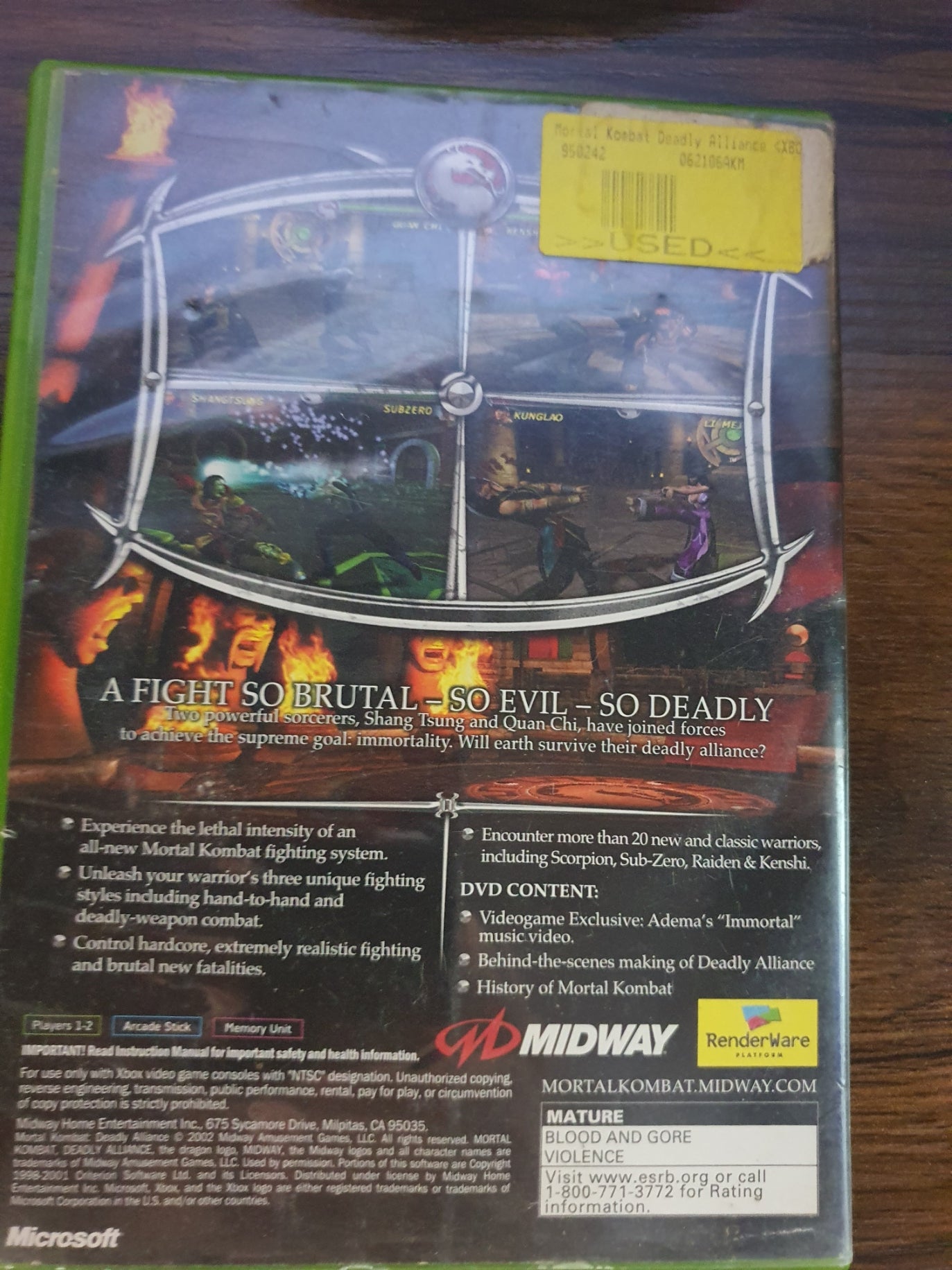 Mortal Kombat: Deadly Alliance (Xbox, 2003) Complete CIB Video Game Tested