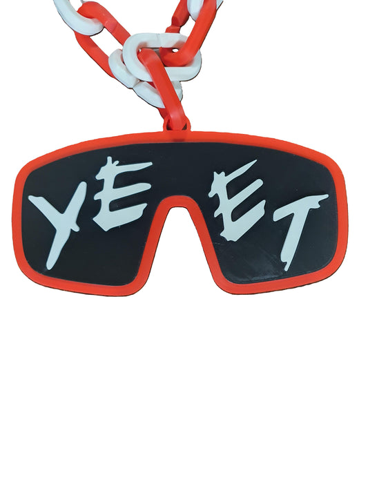 Red Jey Uso Yeet Glasses WWE Wrestling Necklace Chain 15" Raised Texture Letters