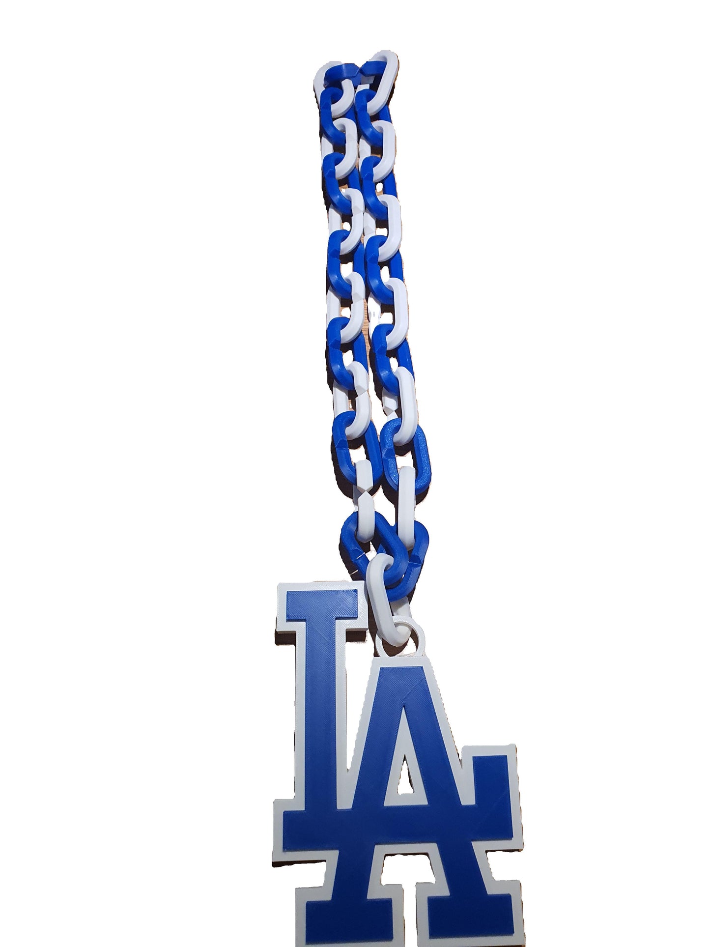 Los Angeles Dodgers Blue Jumbo Big Fan Chain Necklace Raised Letters TX USA (Chain Length 15", Charm Length 6"x9")