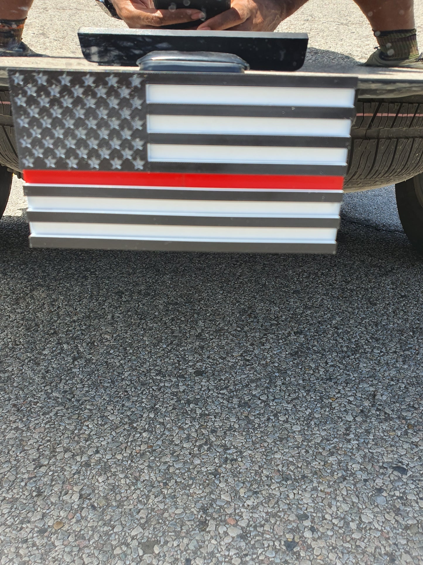 Trailer Hitch Cover Plug Thin Red and Blue Line For 2x2 Receivers