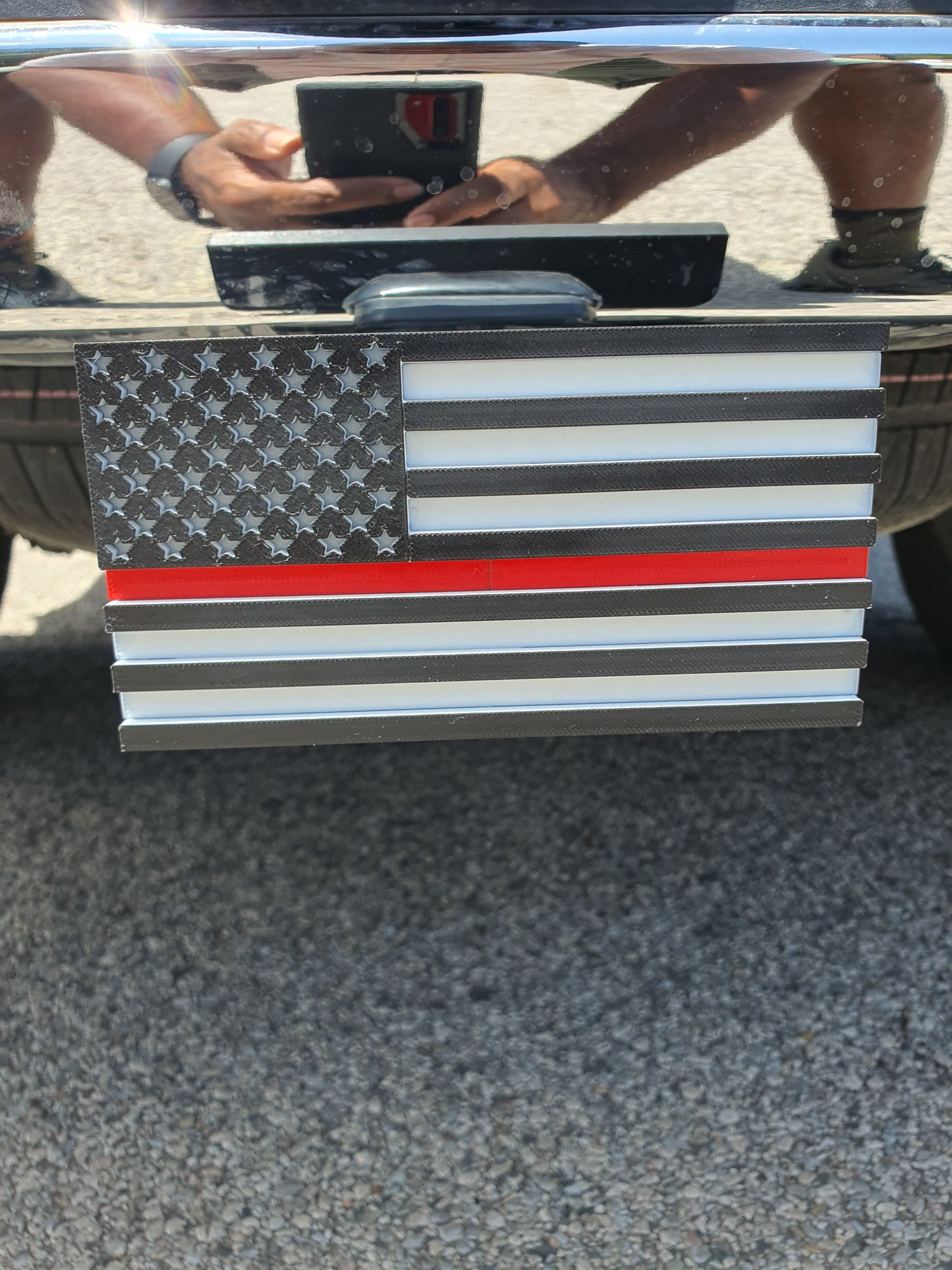 Trailer Hitch Cover Plug Thin Red and Blue Line For 2x2 Receivers