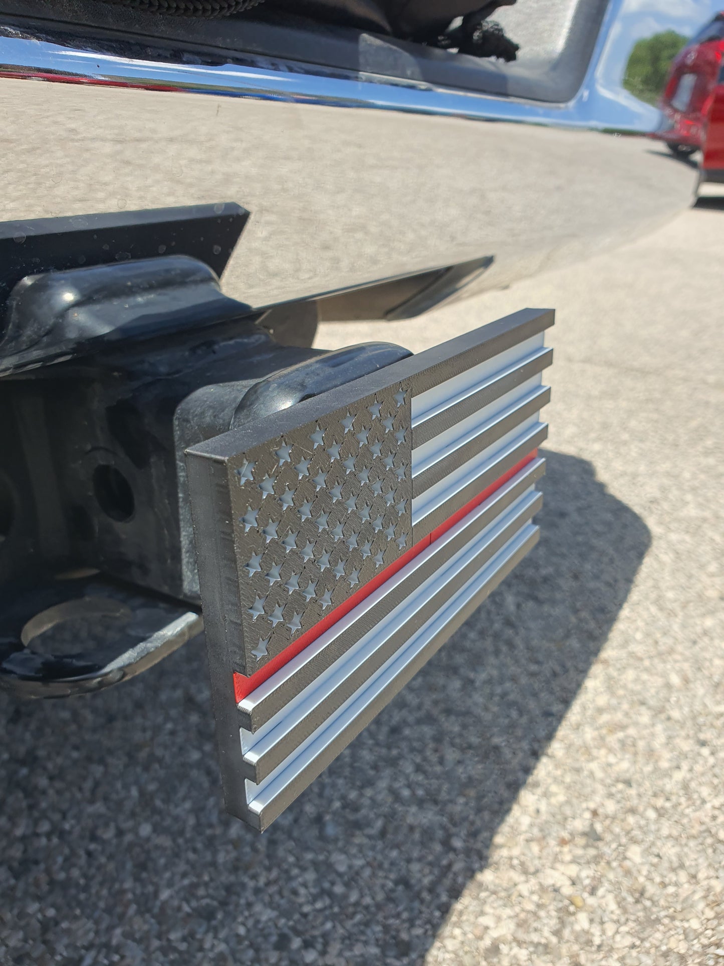Trailer Hitch Cover Plug Thin Red and Blue Line For 2x2 Receivers