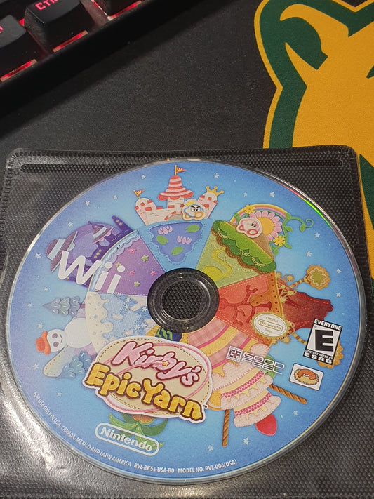 Kirby's Epic Yarn (Nintendo Wii) Videogame Disc Very Good Clean Tested Free Ship
