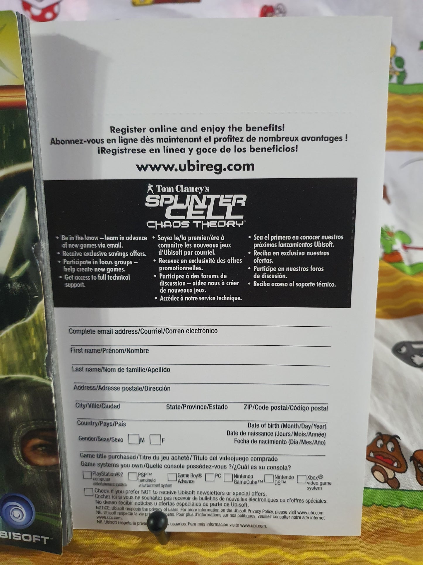 Splinter Cell Chaos Theory Microsoft Xbox 2005 Complete Registration Card Mint