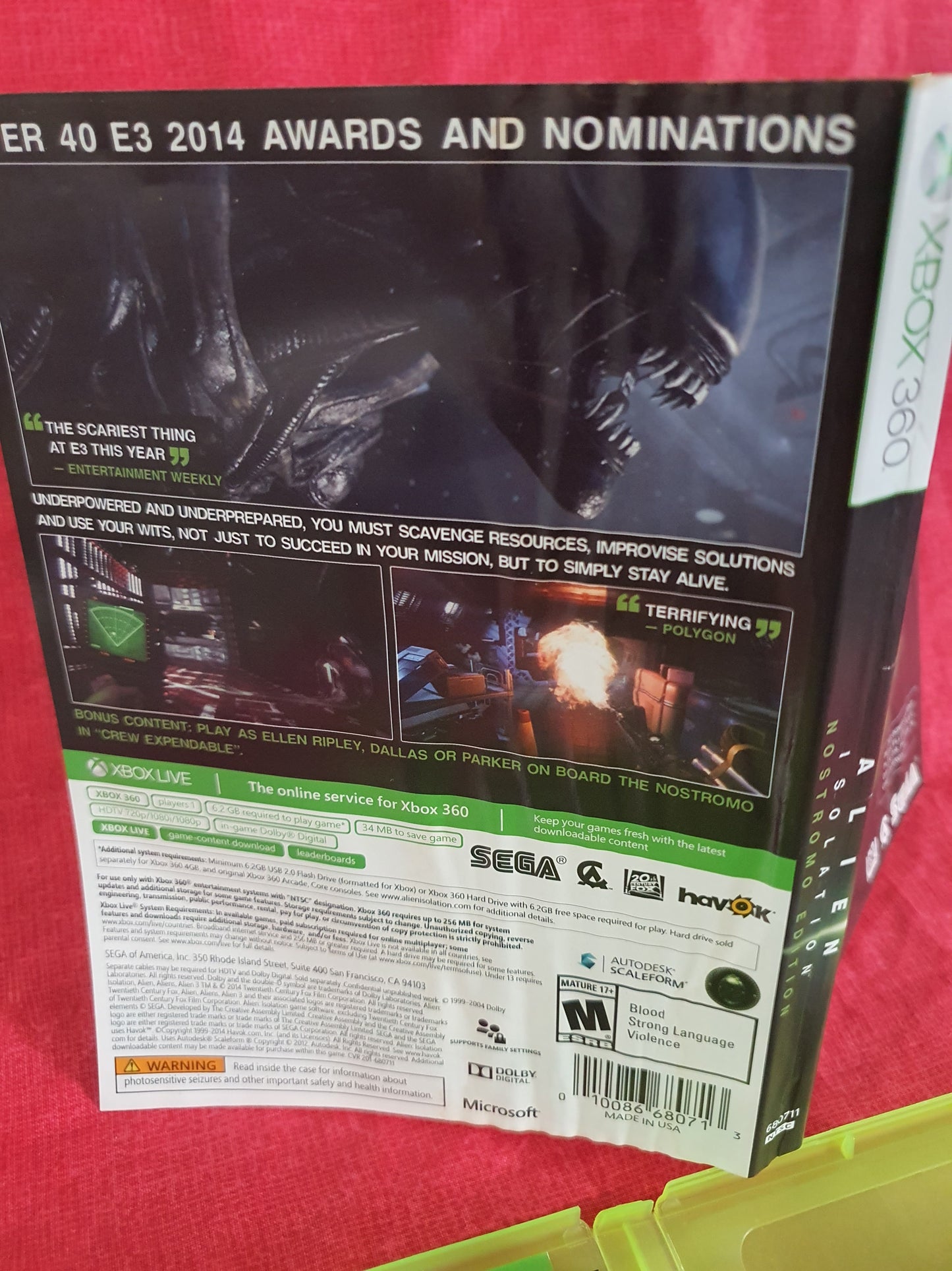 Alien: Isolation Nostromo Edition (Xbox 360, 2014) Complete Game Disc Near Mint