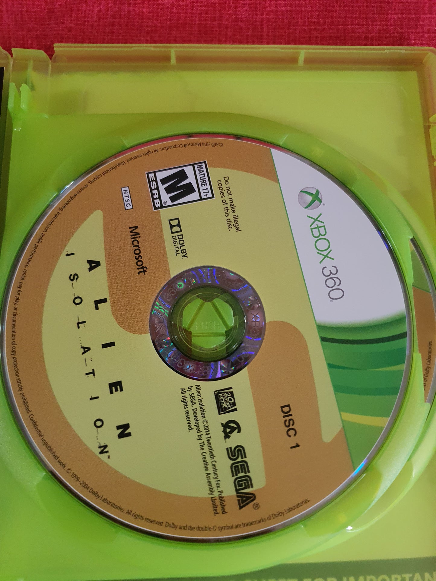 Alien: Isolation Nostromo Edition (Xbox 360, 2014) Complete Game Disc Near Mint