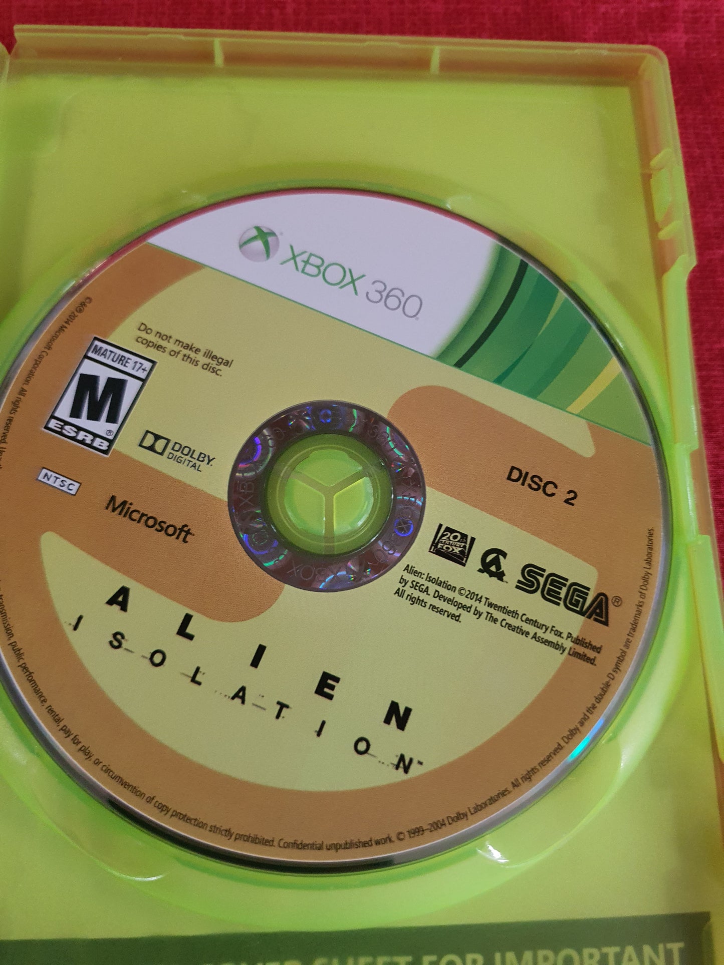 Alien: Isolation Nostromo Edition (Xbox 360, 2014) Complete Game Disc Near Mint