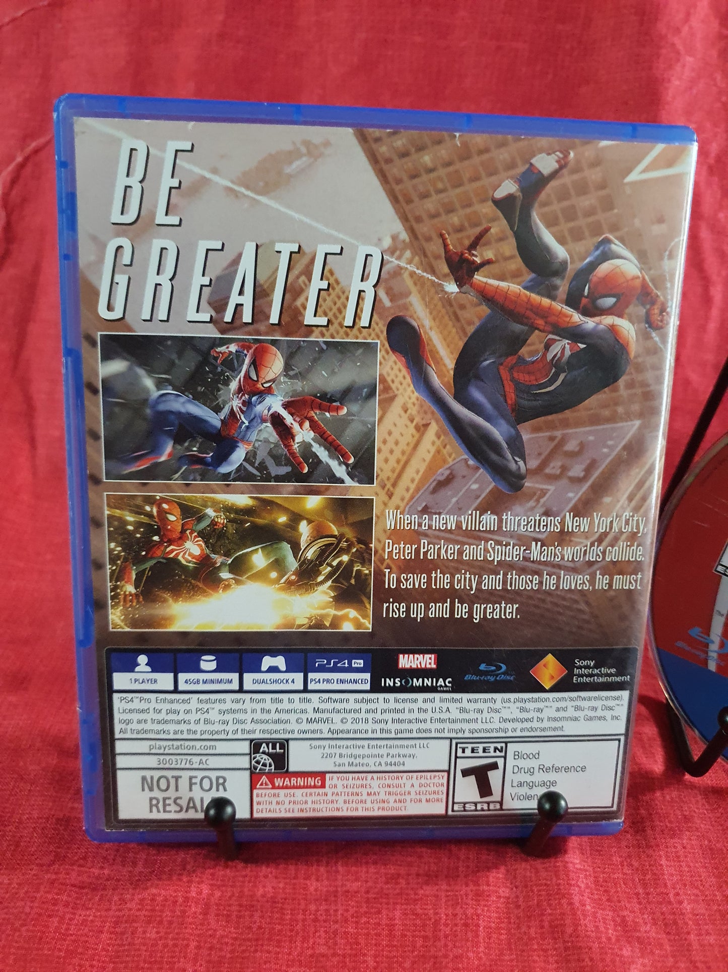 Marvel's Spider-Man (PlayStation 4, 2018) Complete Reversible Cover Disc Good
