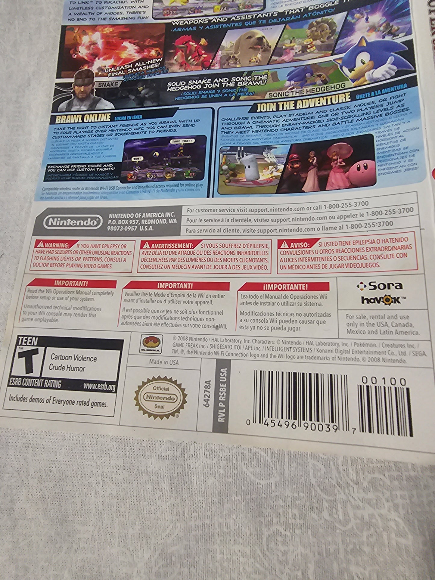 Super Smash Bros. Brawl (Nintendo Wii, 2008) Complete Disc Good