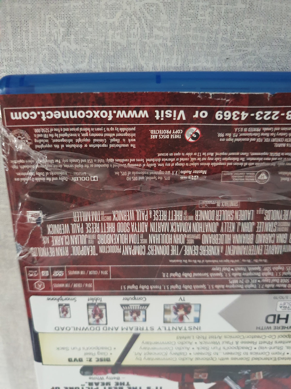 Deadpool Blu-ray DVD 2016 2 Disc Slipcover Ryan Reynolds Marvel Superhero Action Comedy Uncut Original Fox X-Men Antihero