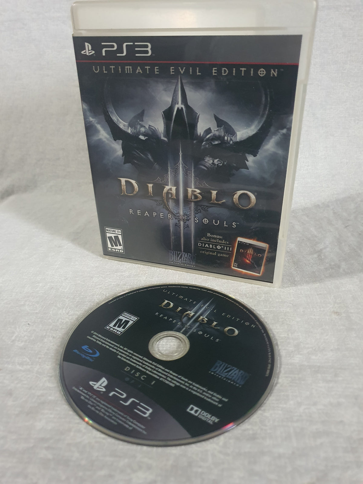 Diablo III Reaper of Souls Ultimate Evil Edition PS3 PlayStation 3 Game Case Disc Bonus Diablo III Included Blizzard