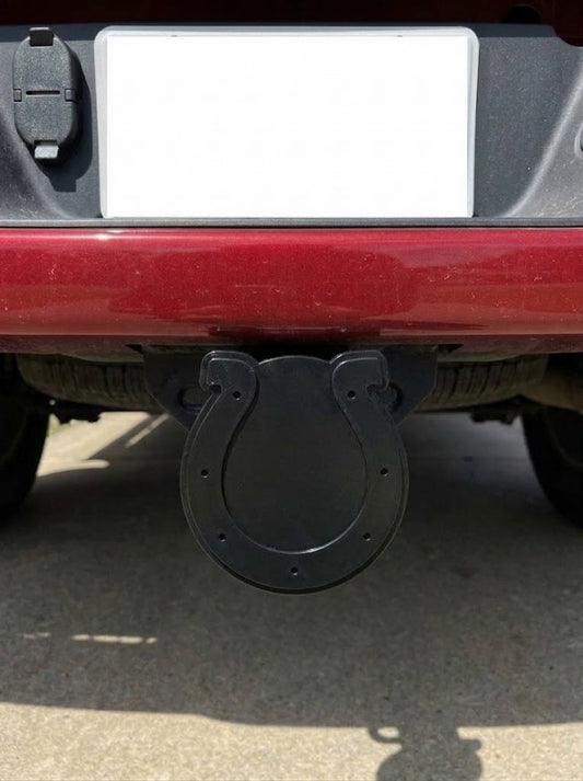Horseshoe Trailer Hitch Cover Black Western Tow Hitch Cap for Cowboys Ranchers Farmers Truck Accessory - For 2 by 2 Inch Receiver - 6 by 6 Inch Emblem - Plastic