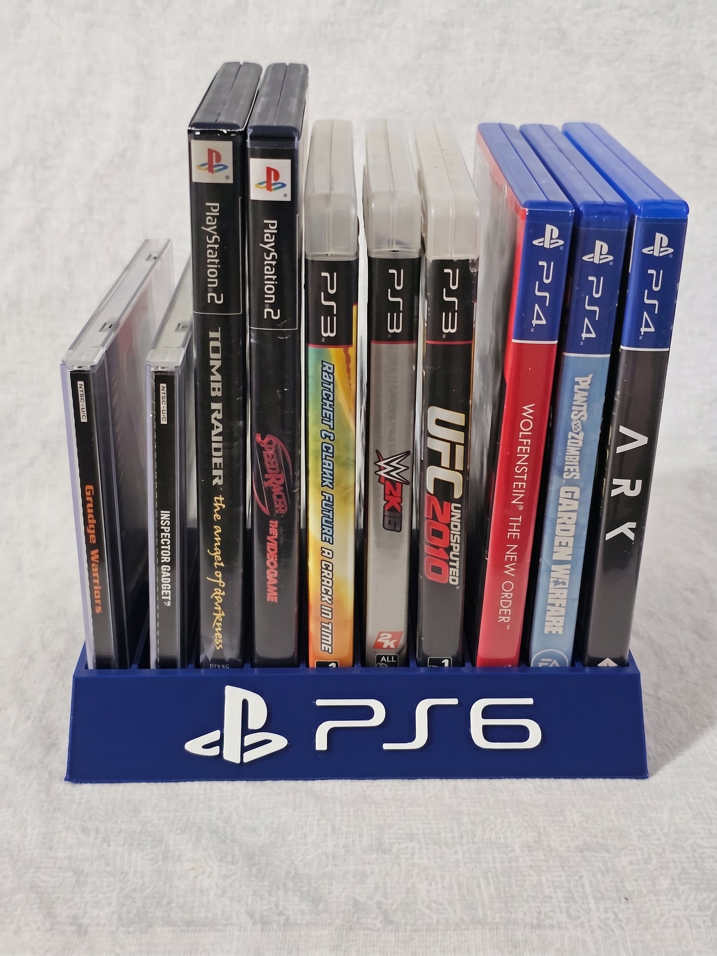 PlayStation 6 Holder Holds 10 Games Sony Storage Display PS6 Desktop Shelf Organizer Rack Stand Collection Showcase DVD Bluray