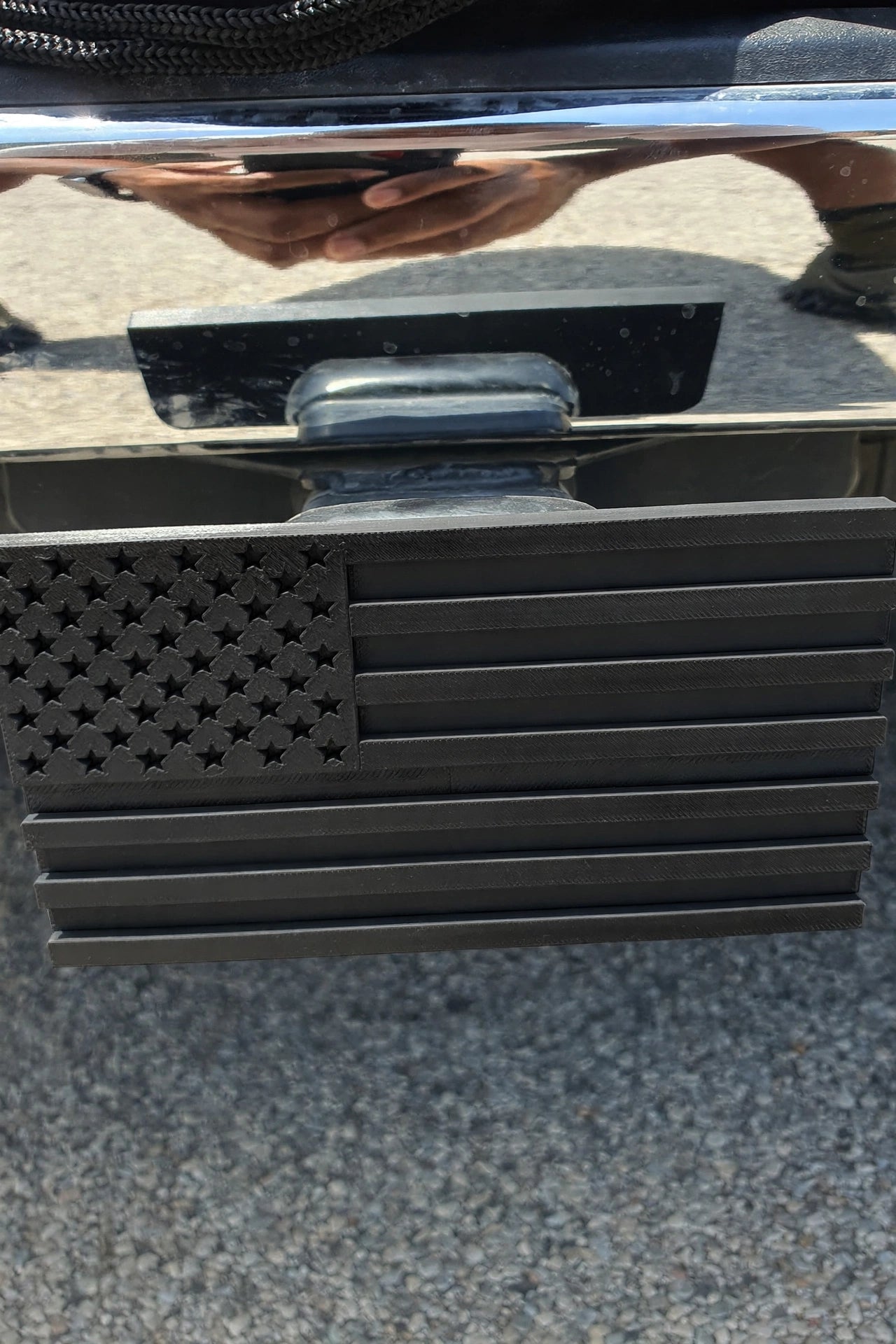 Black American Flag Trailer Hitch Cover 2 Inch Receiver - Blackout US Stars Stripes Tow Plug Cap for Truck, SUV, Jeep 6x3