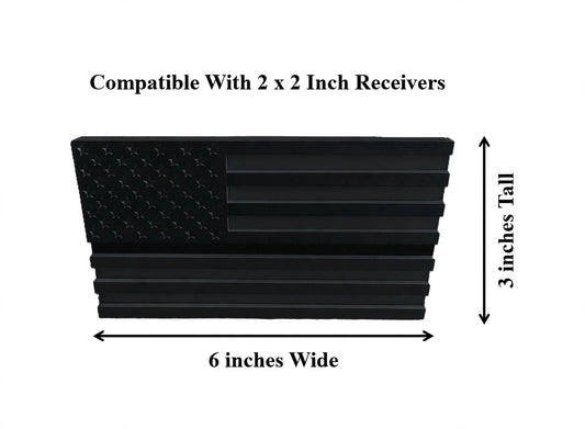 Black American Flag Trailer Hitch Cover 2 Inch Receiver - Blackout US Stars Stripes Tow Plug Cap for Truck, SUV, Jeep 6x3