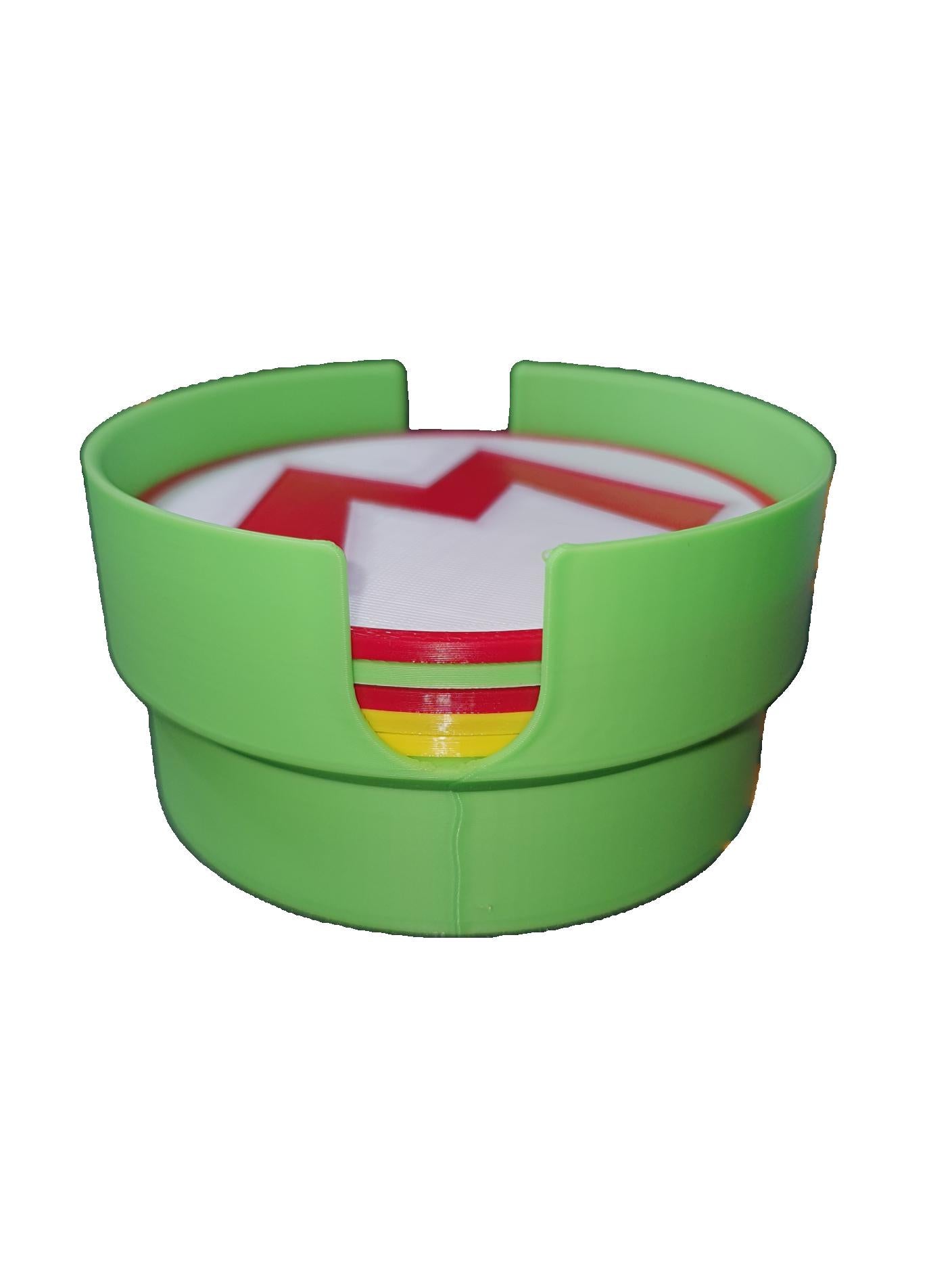Mario bros Luigi Coaster Set For Video Game Room Table Top Desk Warp Pipe Holder 5 Piece