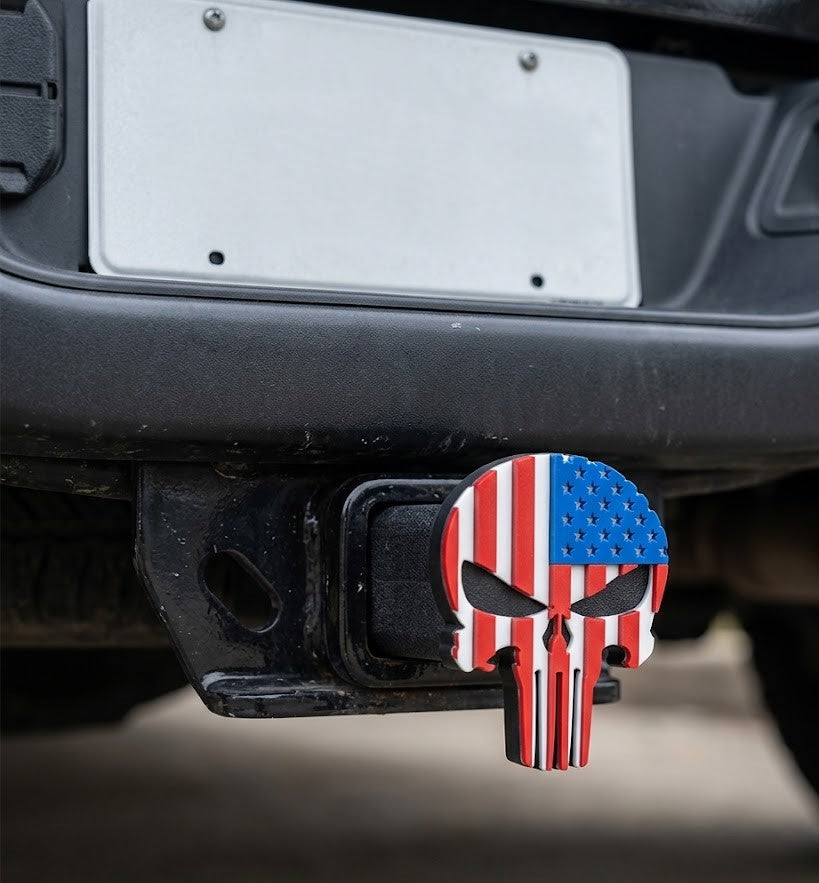 Punisher Skull USA Flag Trailer Cover Plug Tow Hitch 1776 Independence Day 250
