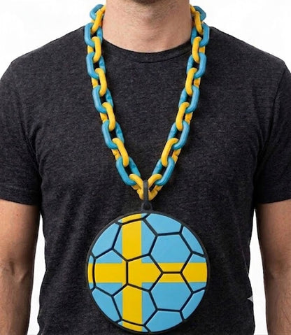 Sweden Soccer FIFA World Cup Hype Chain – 32" Football Fan Necklace with 8" Emblem, Blågult National Team Gear