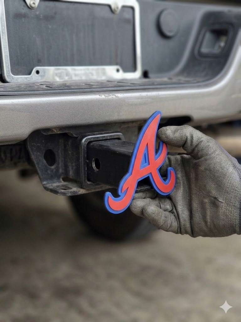 Atlanta Braves Baseball Trailer Hitch Receiver Cover Plug Cap 2x2" Receiver Ford Dodge Jeep Ram Chevy Nissan Honda Toyota Truck SUV Vehicles