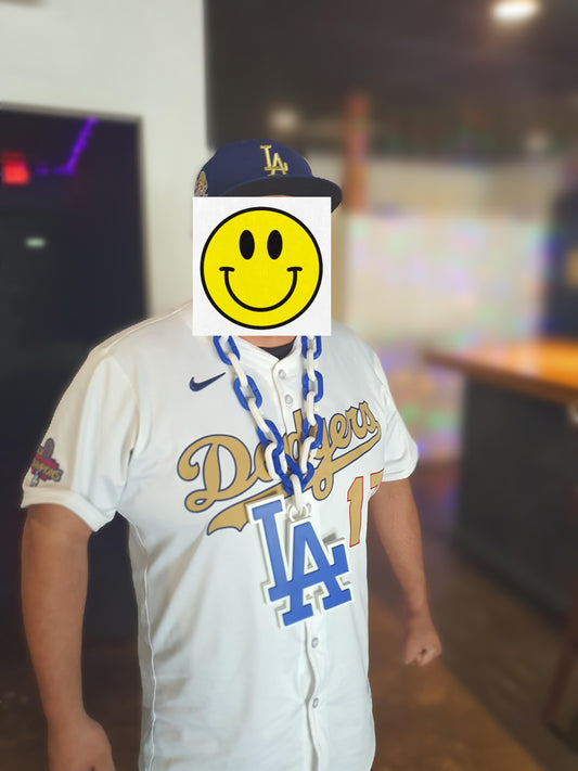 Los Angeles Dodgers Blue Jumbo Big Fan Chain Necklace Raised Letters TX USA (Chain Length 15", Charm Length 6"x9")