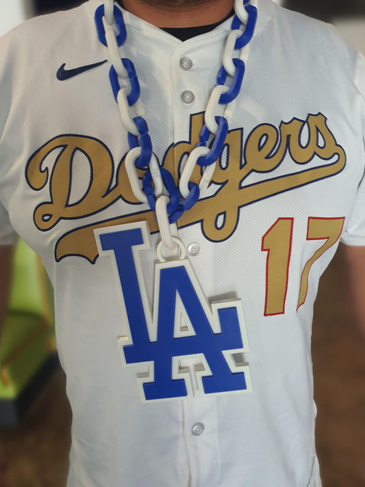 Los Angeles Dodgers Blue Jumbo Big Fan Chain Necklace Raised Letters TX USA (Chain Length 15", Charm Length 6"x9")