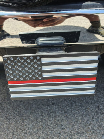 Trailer Hitch Cover Plug Thin Red and Blue Line For 2x2 Receivers