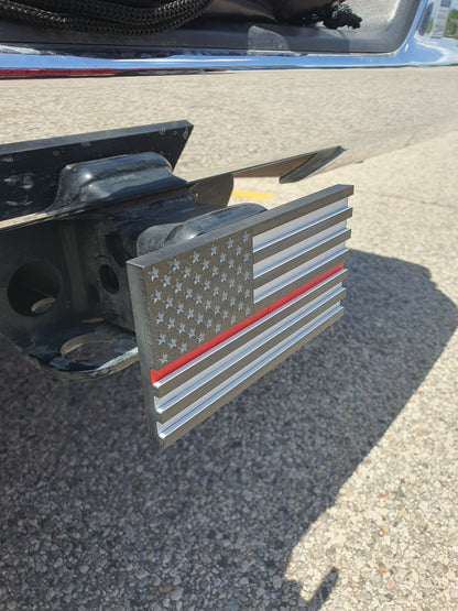 Trailer Hitch Cover Plug Thin Red and Blue Line For 2x2 Receivers