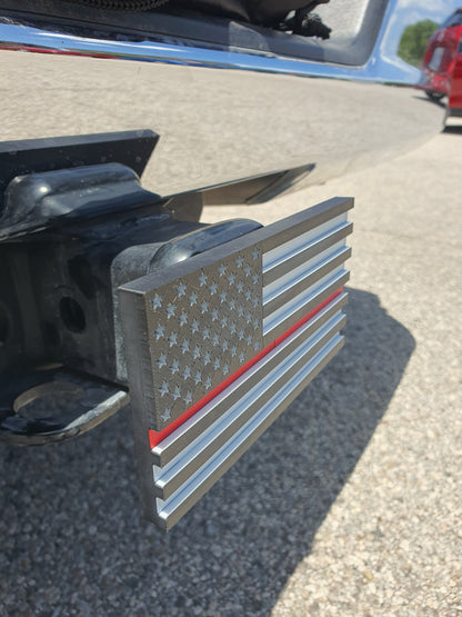 Trailer Hitch Cover Plug Thin Red and Blue Line For 2x2 Receivers