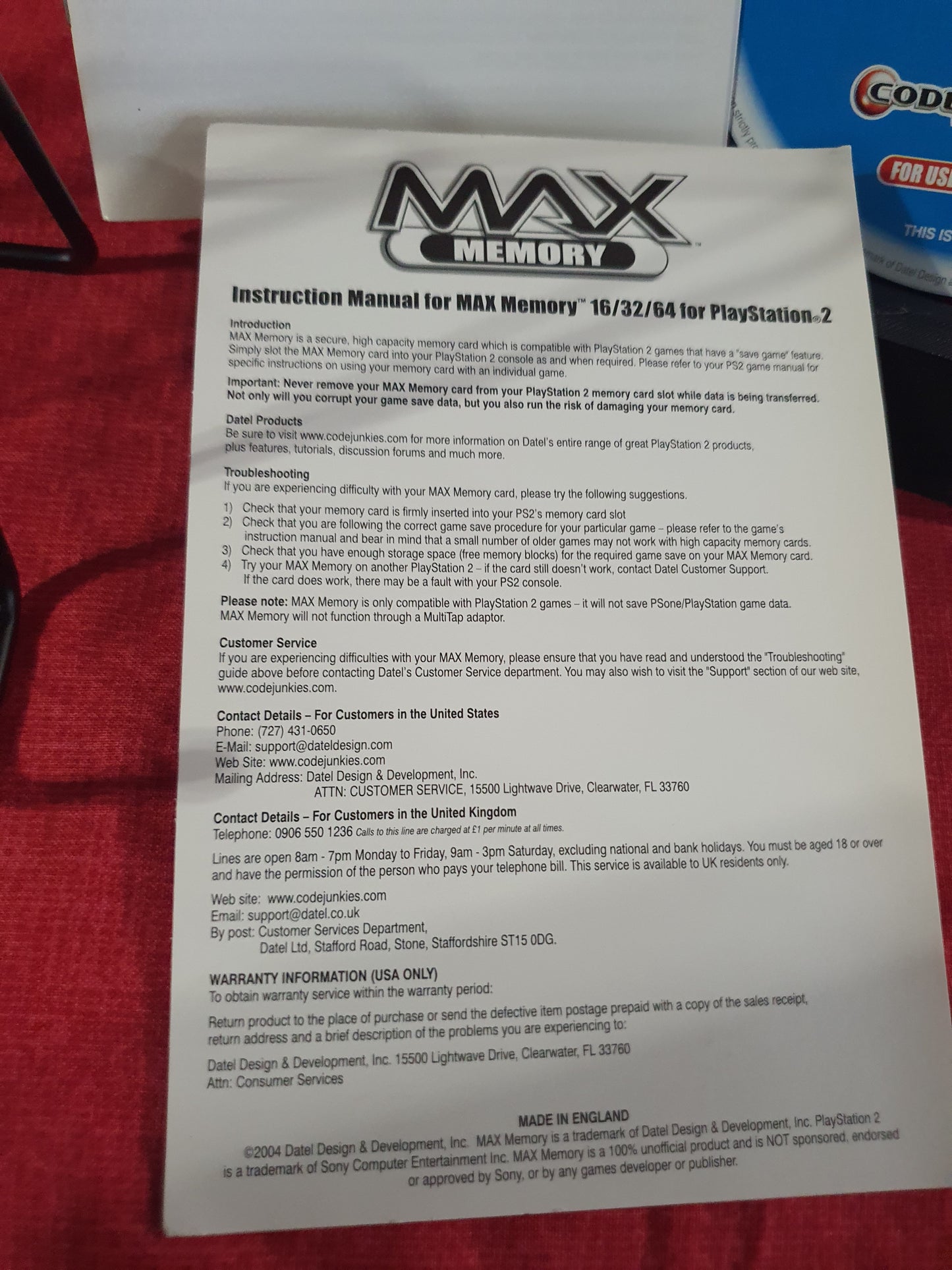 Action Replay AR MAX For PlayStation 2 PS2 Code Junkies Manuel Tin No Memory Near Mint