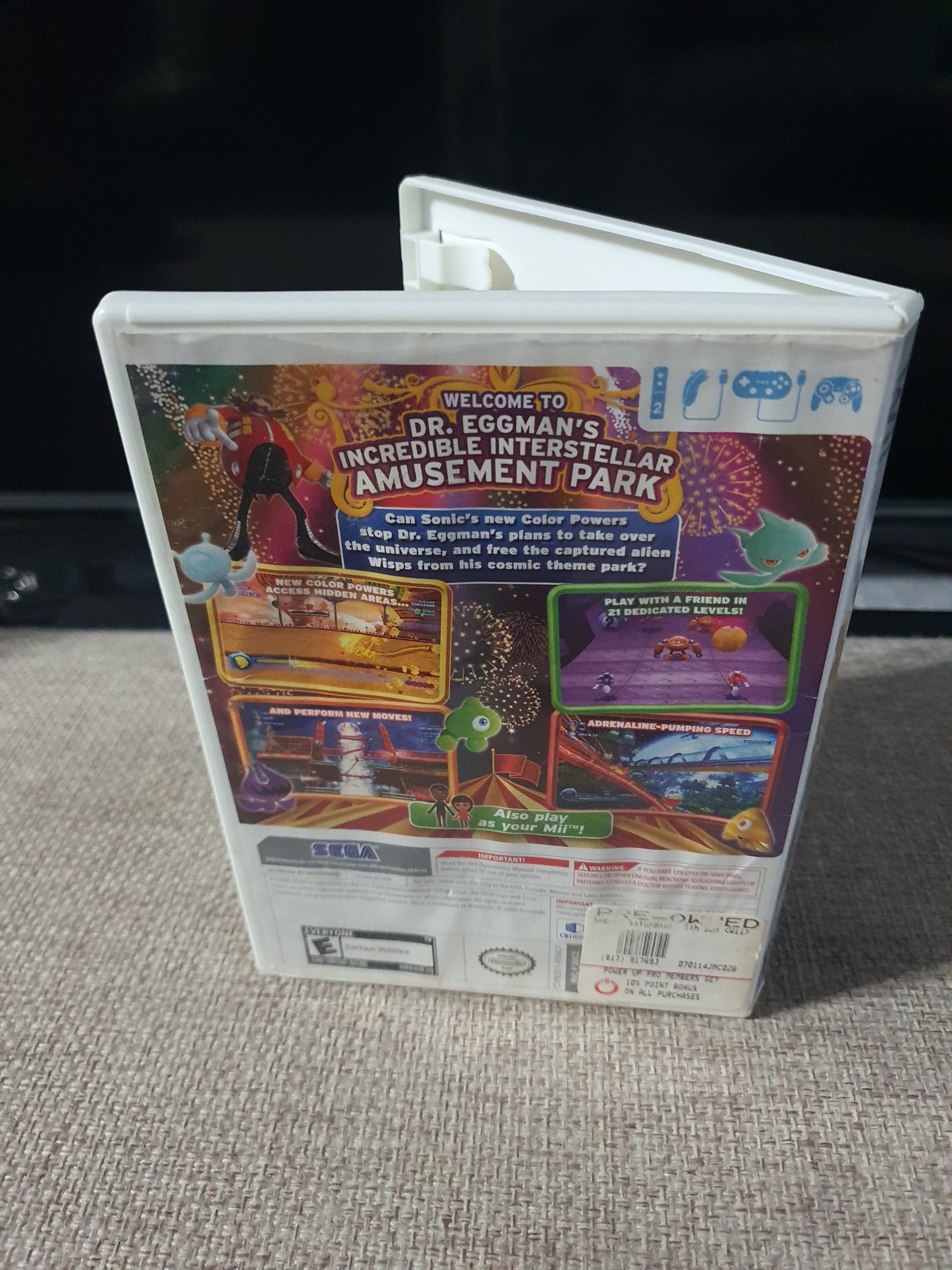 Sonic Colors (Nintendo Wii, 2010) Videogame Disc Tested Very Good