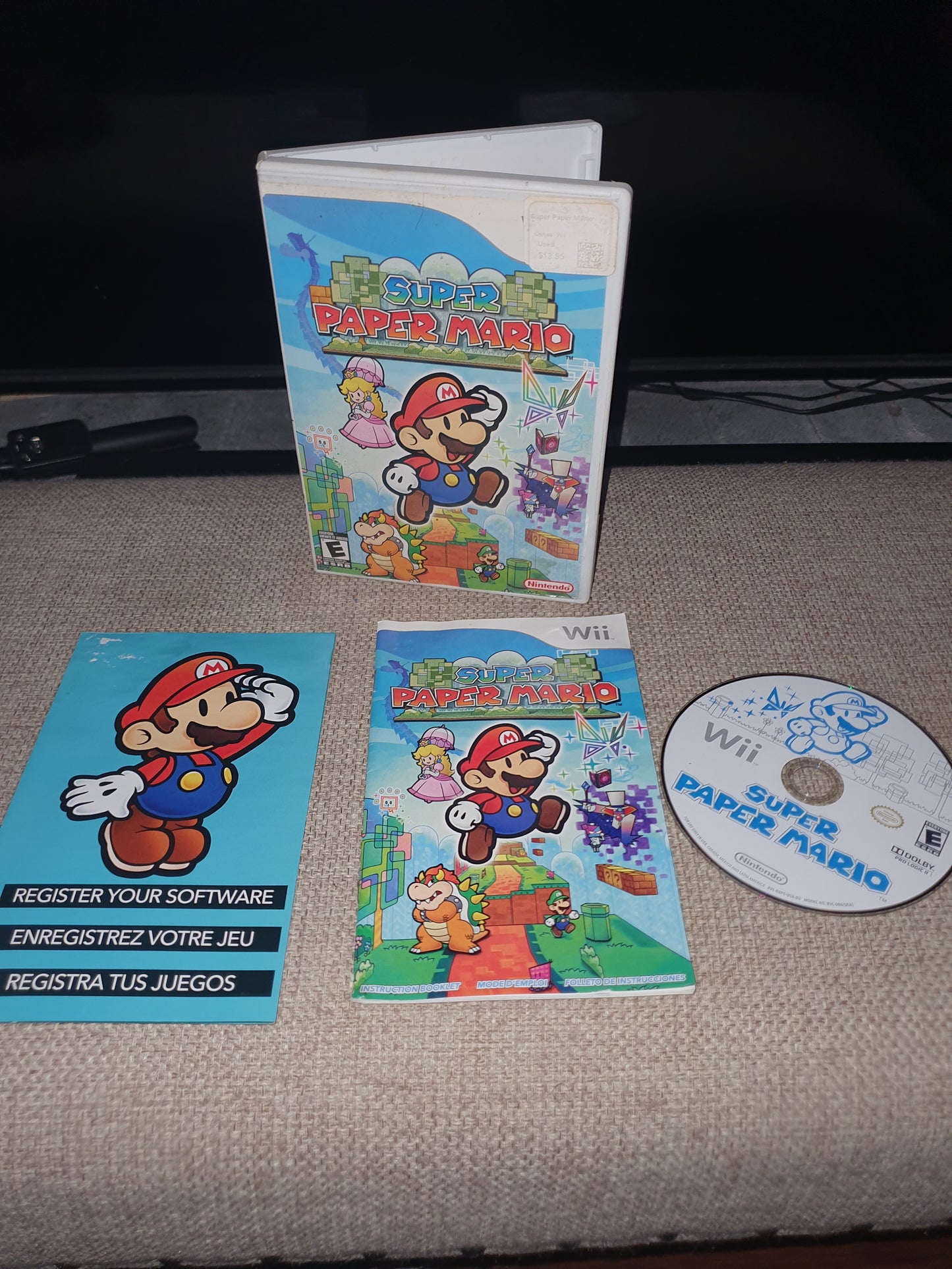 Super Paper Mario (Wii, 2007) Complete Manual Inserts Tested Game Disc Very Good