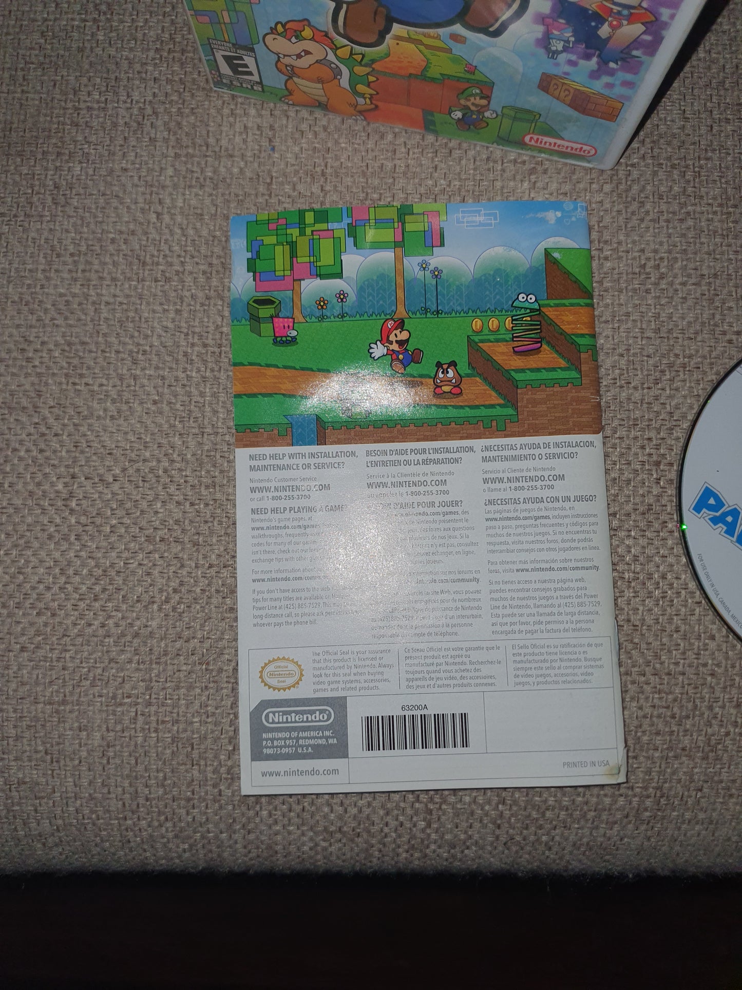 Super Paper Mario (Wii, 2007) Complete Manual Inserts Tested Game Disc Very Good