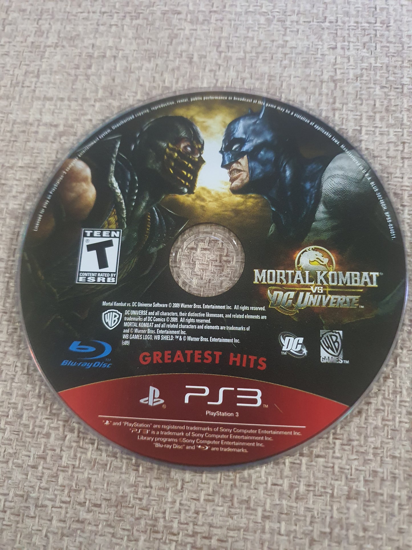 Mortal Kombat vs. DC Universe Greatest Hits (Sony PlayStation 3, 2008) Disc Good