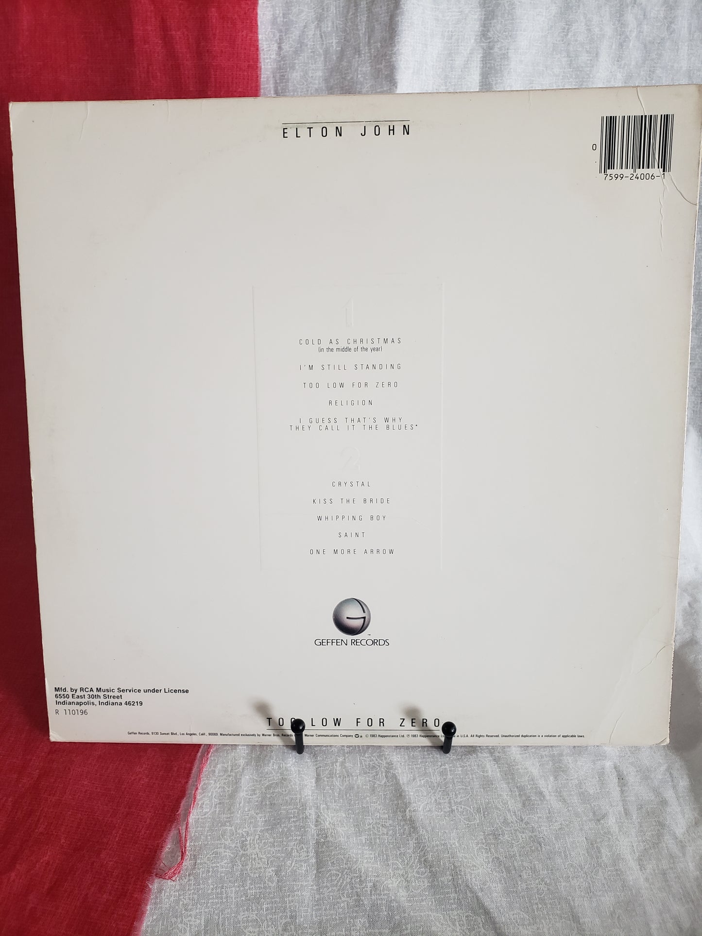 Elton John ‎– Too Low For Zero Vinyl, LP 1983 Geffen Records ‎– GHS 4006