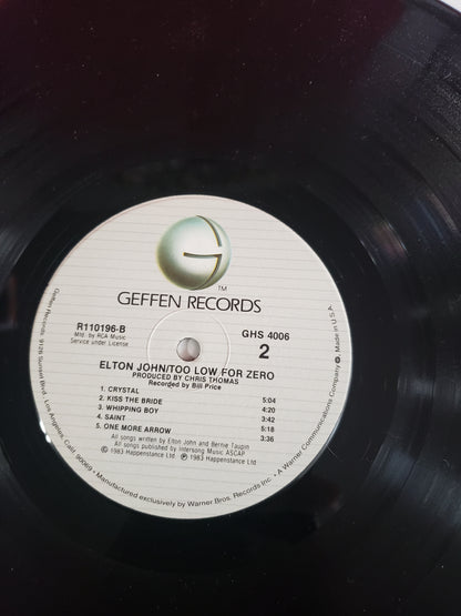 Elton John ‎– Too Low For Zero Vinyl, LP 1983 Geffen Records ‎– GHS 4006