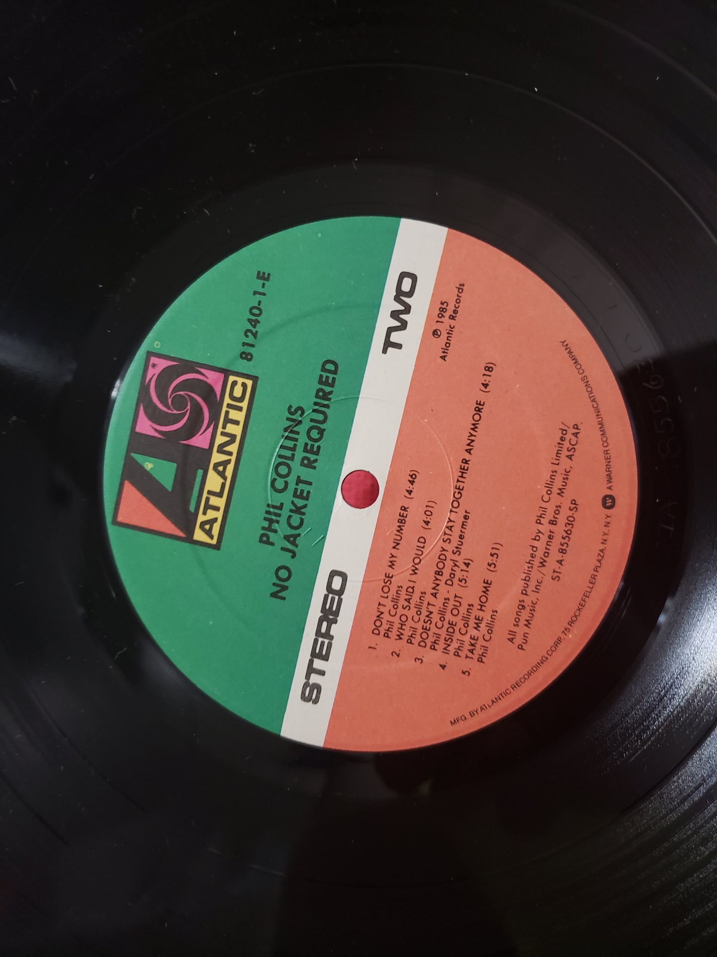 Phil Collins No Jacket Required Vinyl LP W/Insert VG/VG