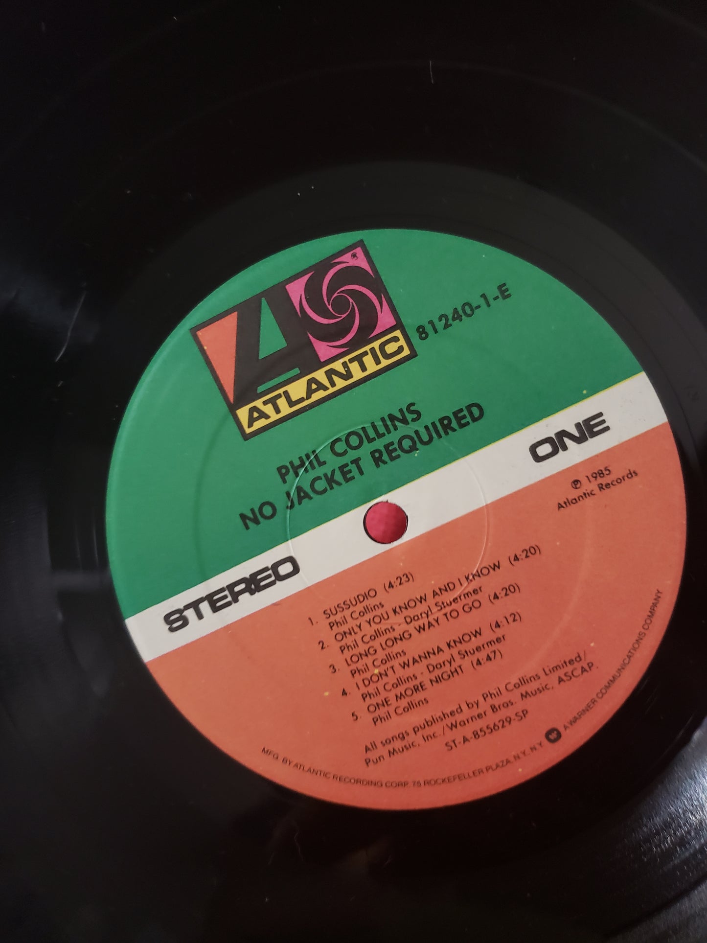 Phil Collins No Jacket Required Vinyl LP W/Insert VG/VG