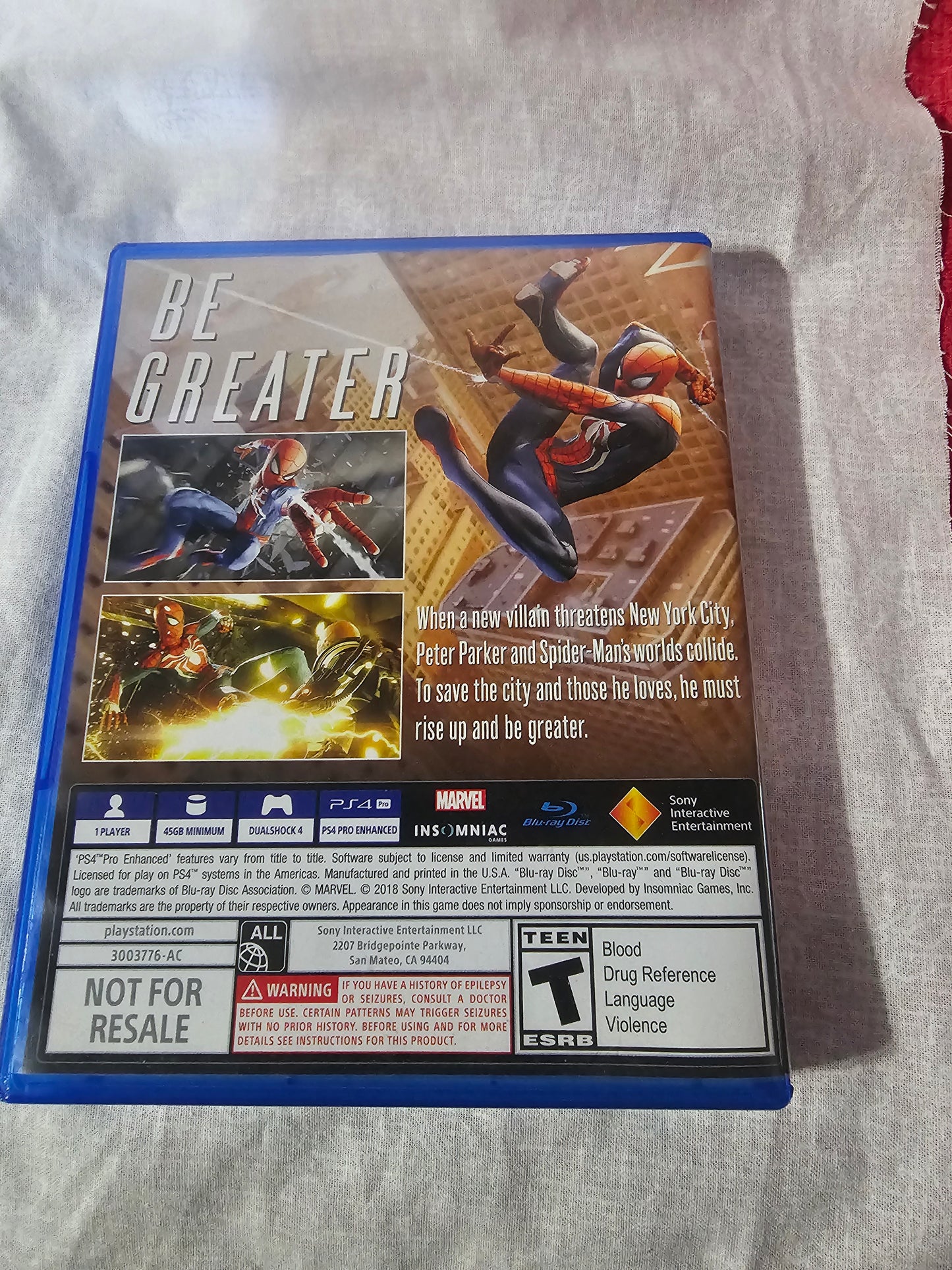 Marvel's Spider-Man (PlayStation 4, 2018) Clean Complete CIB