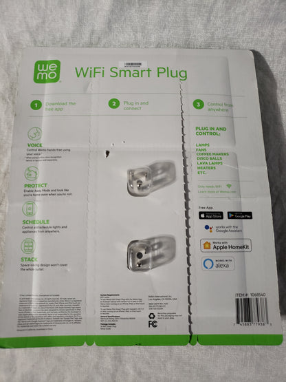 Wemo WiFi Smart Plug 2 Pack White 1068540 Apple HomeKit Alexa Google Assistant