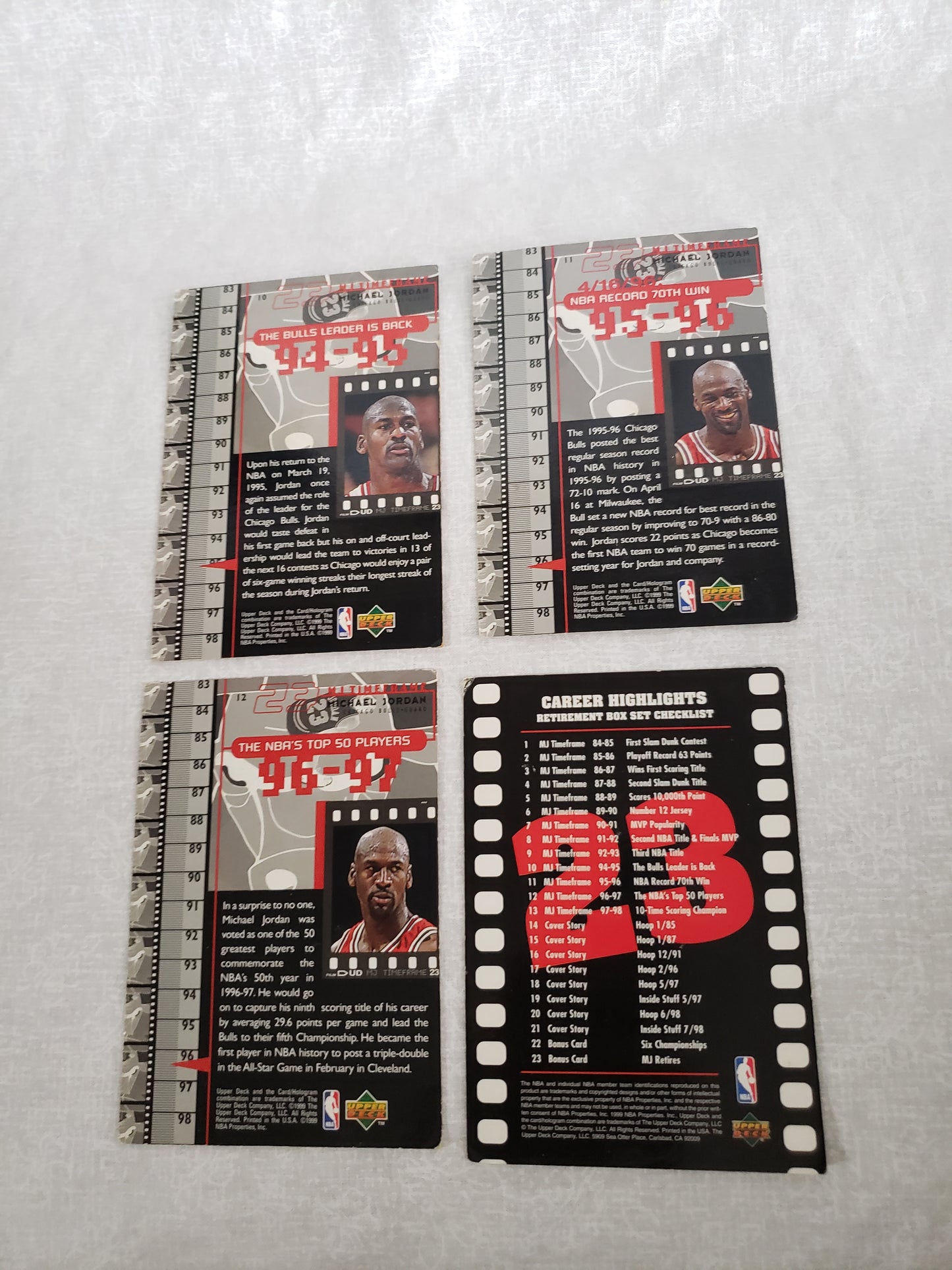 Michael Jordan 18 Card Lot Upper Deck MJ Timeframe Retirement Set 23 Bulls 1998