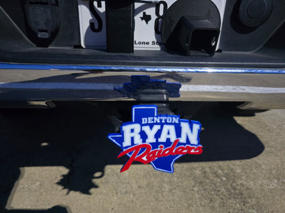 Denton Ryan Raiders Trailer Hitch Cover Cap Plug – Fits 2" Receiver Truck SUV – Red Black Raider Nation Football Gift