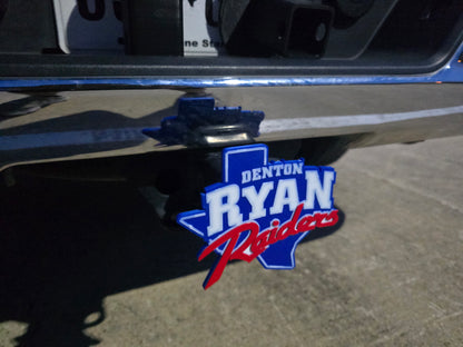 Denton Ryan Raiders Trailer Hitch Cover Cap Plug – Fits 2" Receiver Truck SUV – Red Black Raider Nation Football Gift