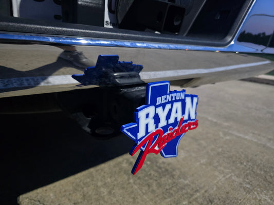Denton Ryan Raiders Trailer Hitch Cover Cap Plug – Fits 2" Receiver Truck SUV – Red Black Raider Nation Football Gift