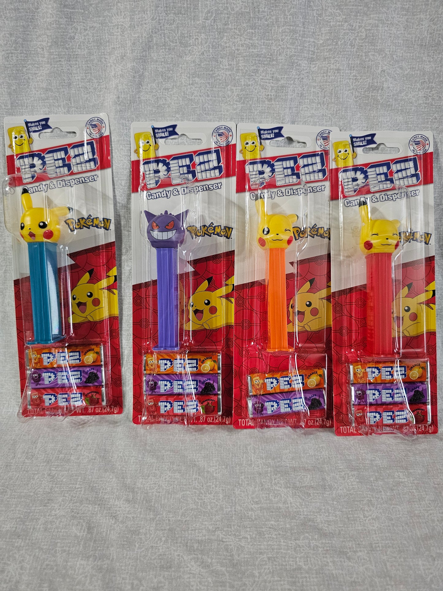 Pokemon Pez Dispenser 3 Piece Set Bundle Pikachu Winking Orange Gengar Purple Pokeball (Copy)