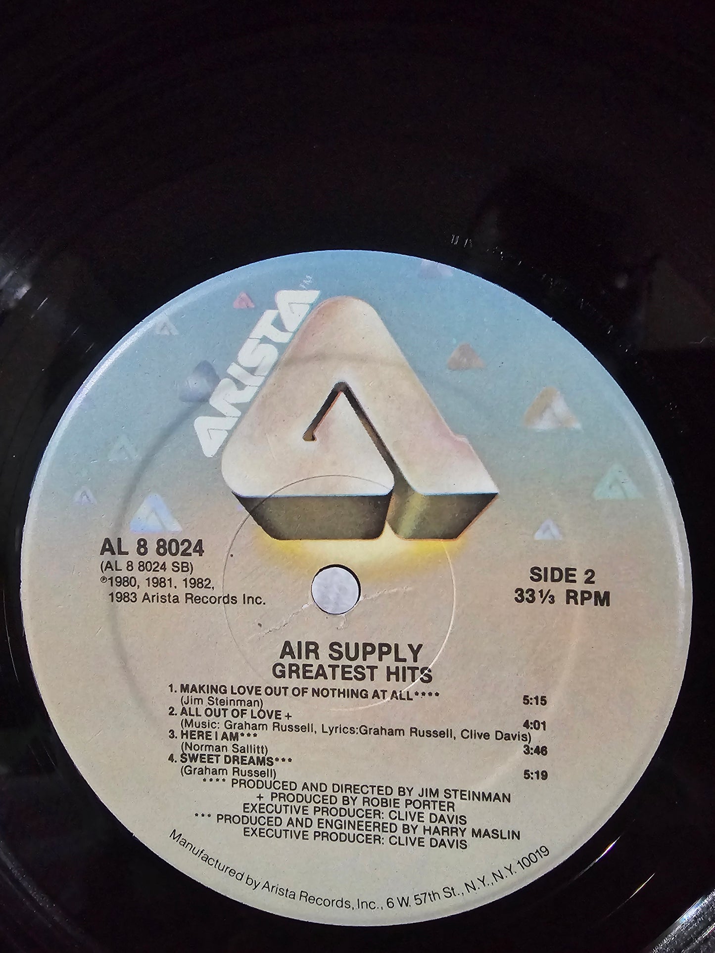AIR SUPPLY Greatest Hits - Original USA 1983 Vinyl LP w/ Inner: Arista AL8-8024