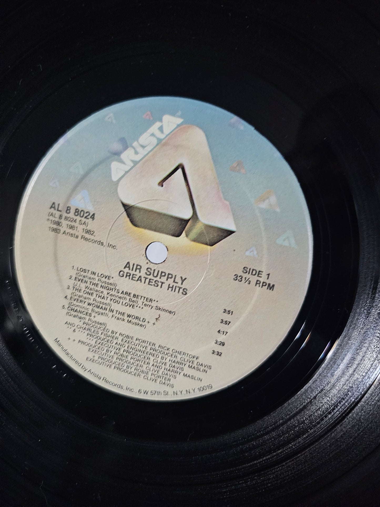 AIR SUPPLY Greatest Hits - Original USA 1983 Vinyl LP w/ Inner: Arista AL8-8024
