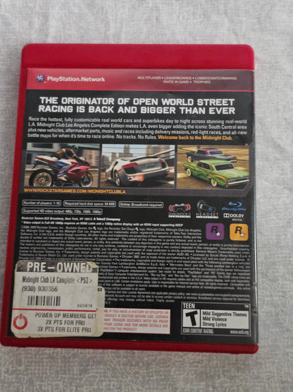 Midnight Club: Los Angeles Complete Edition PS3 Sony PlayStation 3 2009