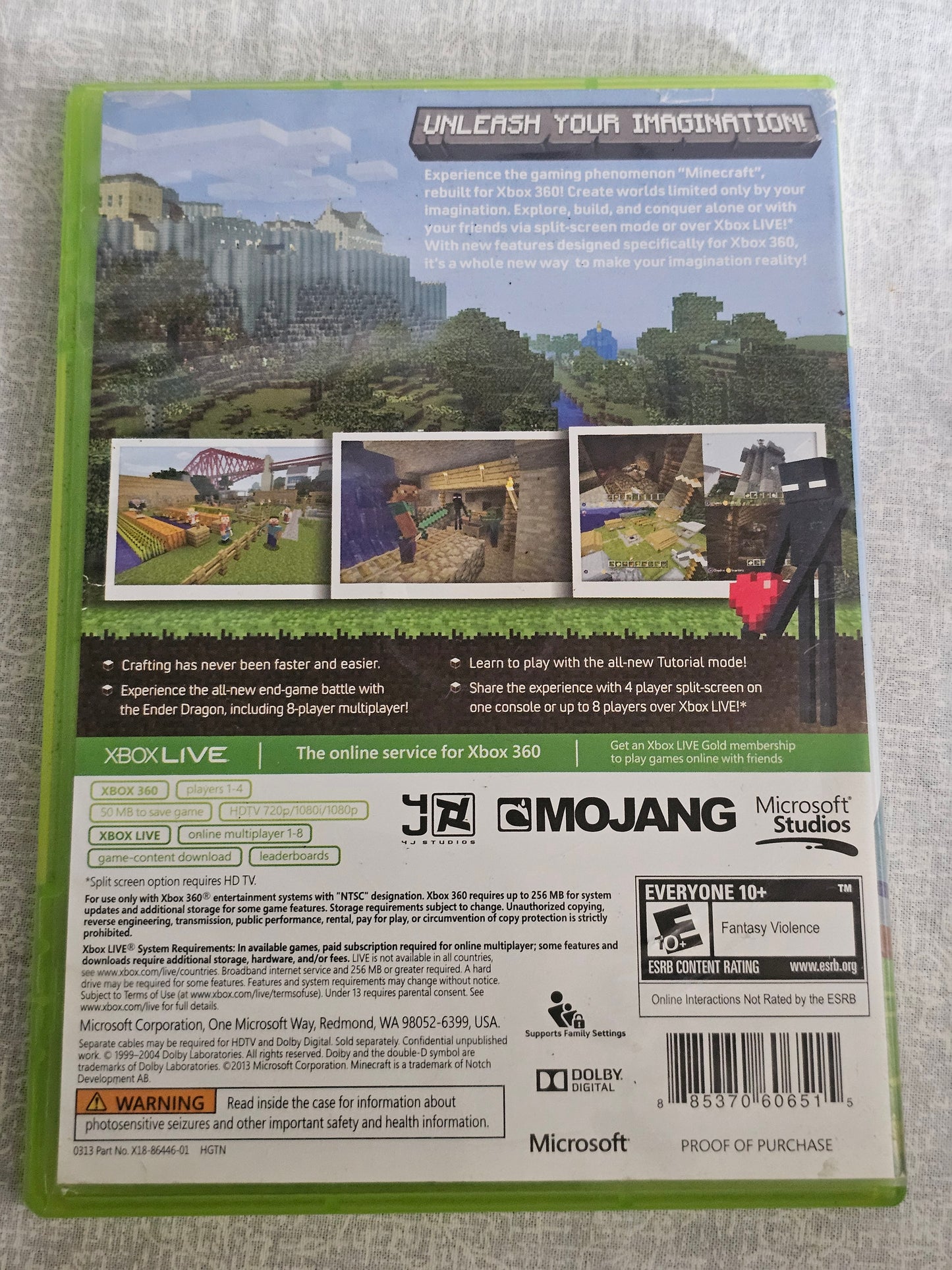 Minecraft Microsoft Xbox 360 Edition 2013 Game Disc Very Good