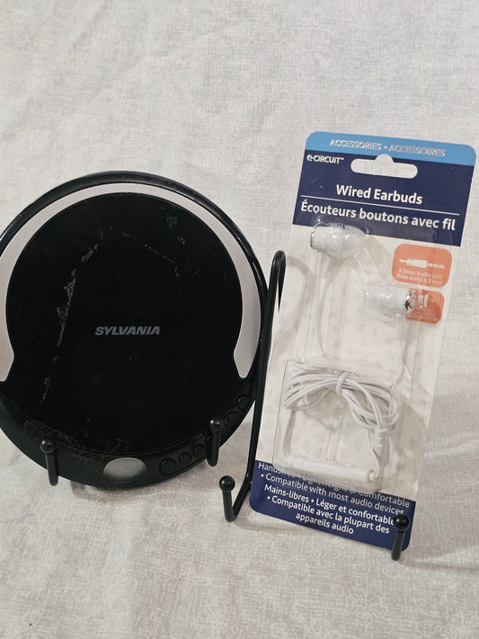 Sylvania Personal Compact Portable CD Player Black with Stereo Earbuds