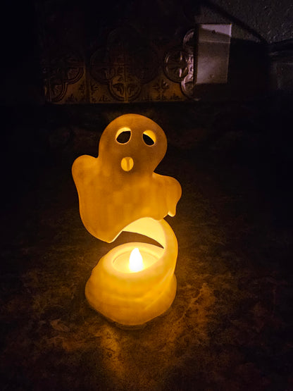 Halloween Ghost Cute Glowing Phantom Trio Mini Illuminated White Spectral Figurines For Porch Patio Tabletop Mantel Pathway Trick-or-Treat Party Family Fun